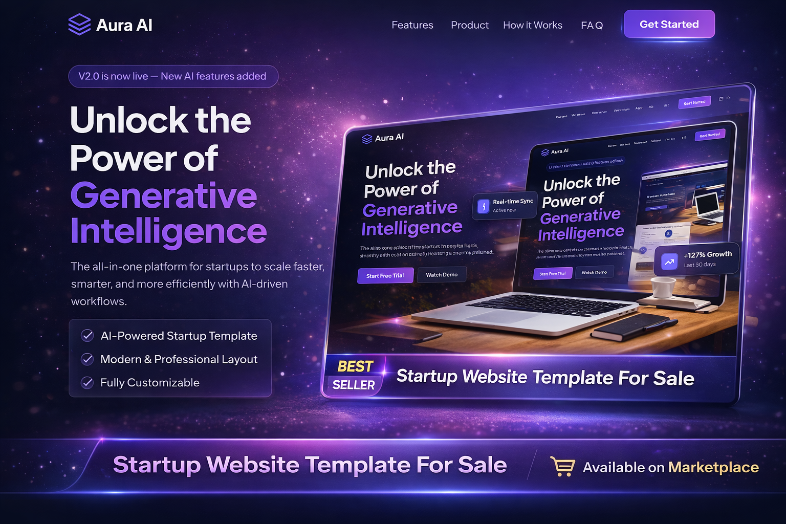 Pratinjau template Aura Start up template website