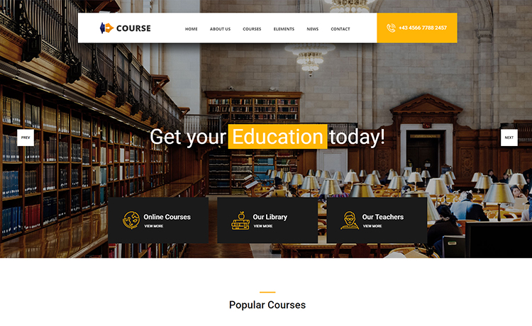 Pratinjau template Course – Feature-rich, Multi-page Free HTML5 Education Template