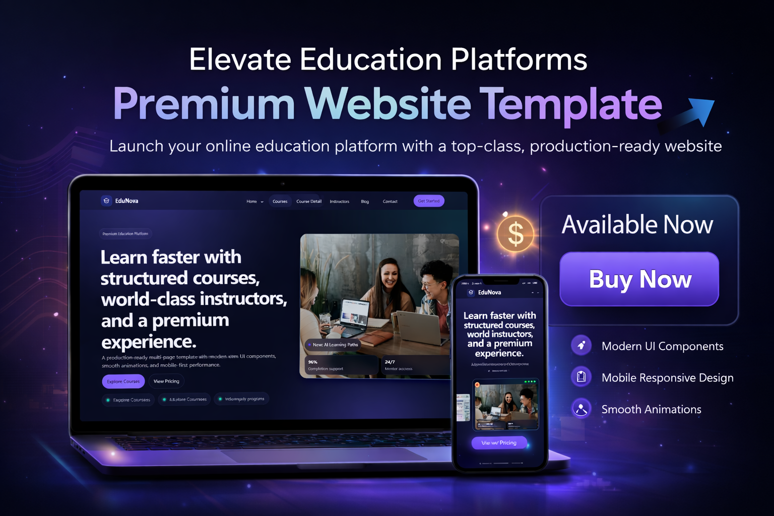 Pratinjau template EduNova – Modern Education & Online Course HTML Template