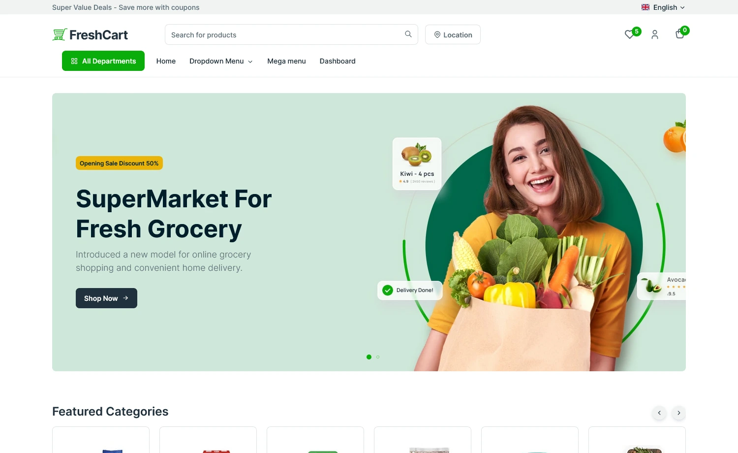 Pratinjau template FreshCart – Free Responsive Tailwind CSS eCommerce Template