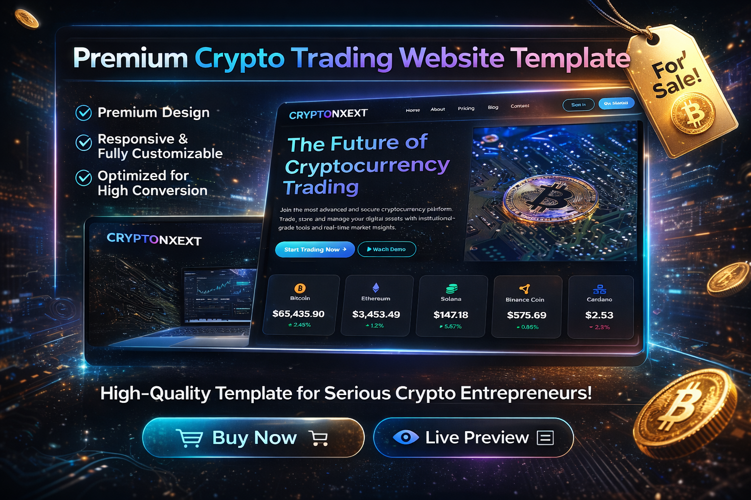 Pratinjau template Futuristic Crypto Trading Website